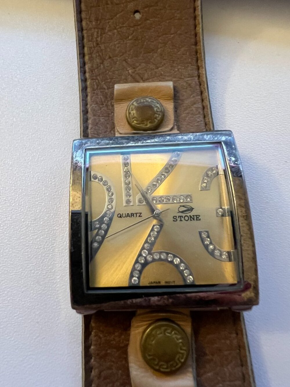 Vintage STONE G933 Statement Cuff Watch Rhinestone Japan Quartz New Battery
